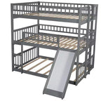Letto a castello triplo Full Over Full con scaletta convertibile e scivolo, letto triplo con ringhiere di protezione, bianco/grigio/espresso - ModernLuxe