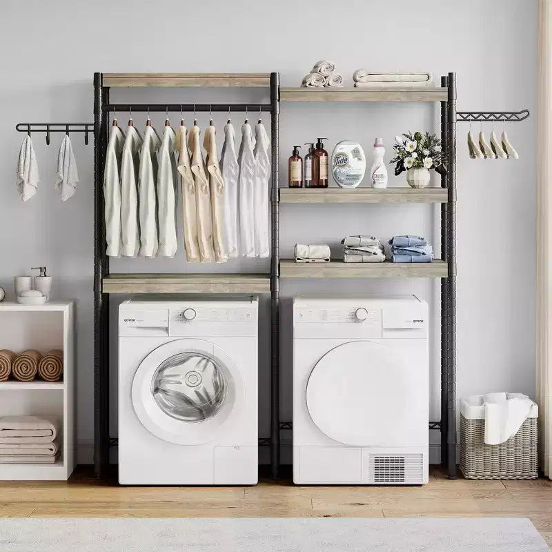 Scaffale sopra la lavatrice, scaffale per asciugatrice a 5 ripiani con altezza regolabile, scaffale da bagno, mobiletto salvaspazio per bagno e lavanderia