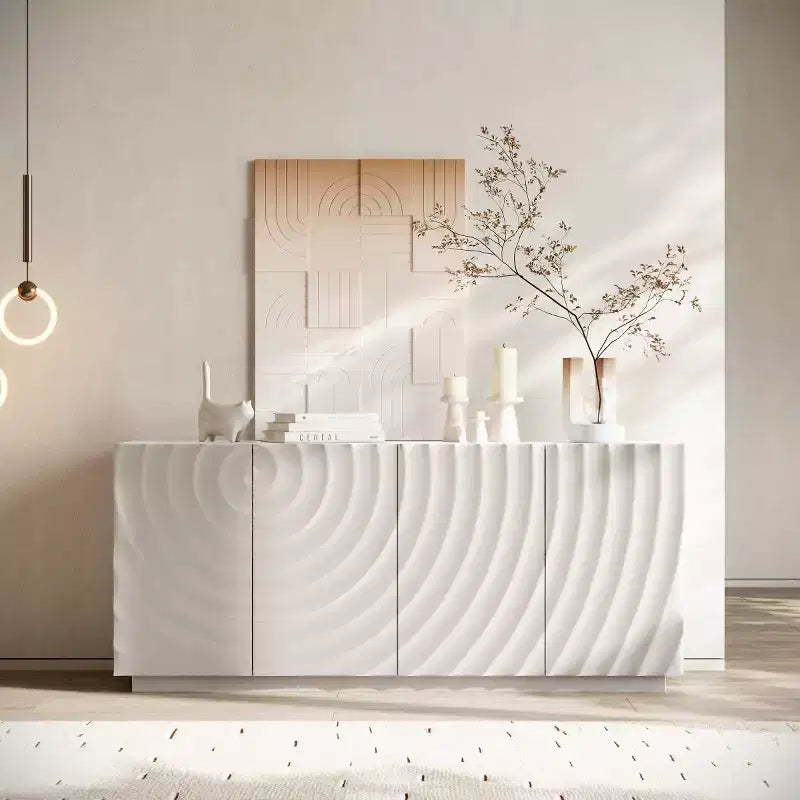 59 Modern Spiral Madia Buffet, Mobile Contenitore a Basso Profilo da Ingresso con Ante a Ondulazione 3D