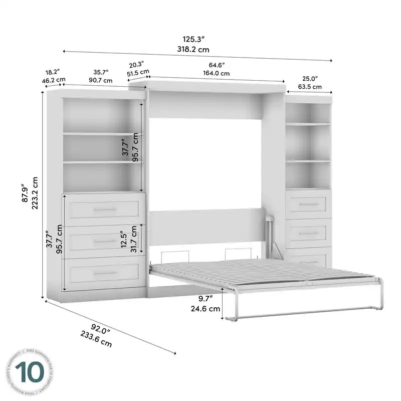 Letto a scomparsa e due scaffalature con cassetti Letto a parete da 126 pollici