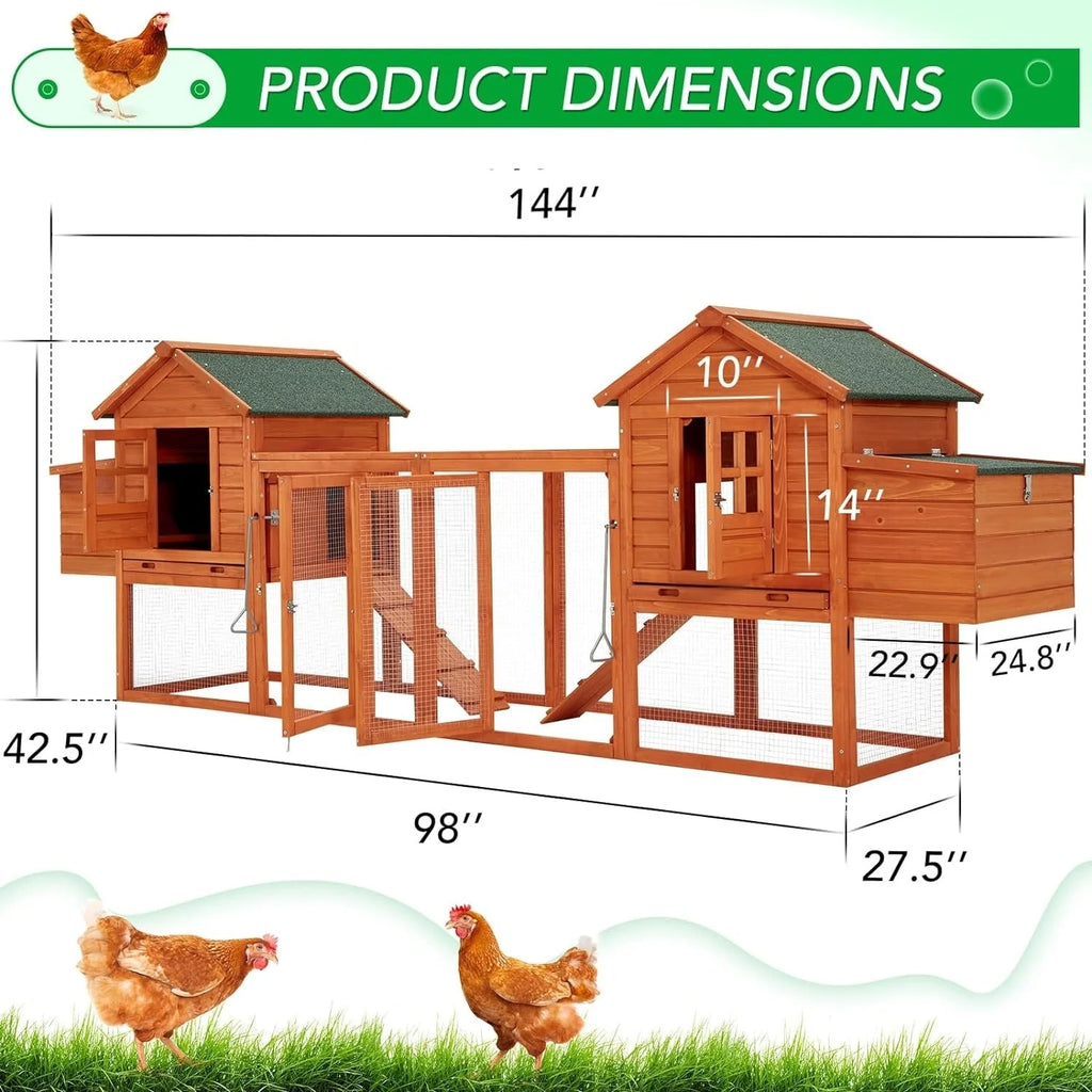 AECOJOY Pollaio grande da 365 cm con recinto, gabbia per pollame in legno