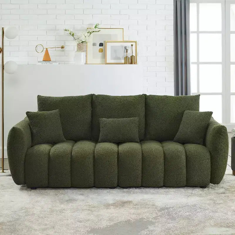 GDFStudio Alanna Divano a 3 Posti Moderno in Tessuto Teddy con Cuscini, 79,5 pollici