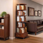 Chic Crate Libreria ad angolo girevole a 360° a 6 livelli con ruote, libreria stretta per piccoli spazi, marrone noce