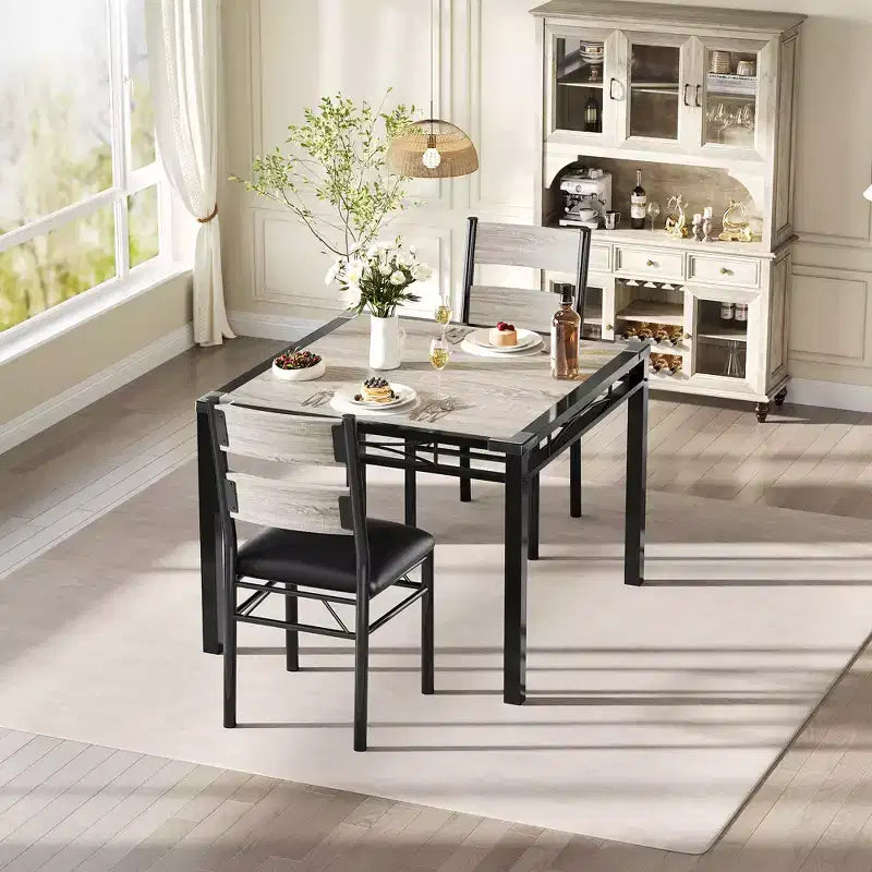 Set tavolo da pranzo per 4 persone, con 4 sedie imbottite, set tavolo da pranzo da 5 pezzi in legno con protezione angolare per cucina, appartamento, piccoli spazi
