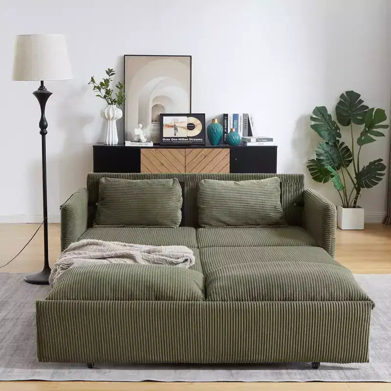Divano letto convertibile 3-in-1 in velluto a coste da 64,5 pollici con letto estraibile