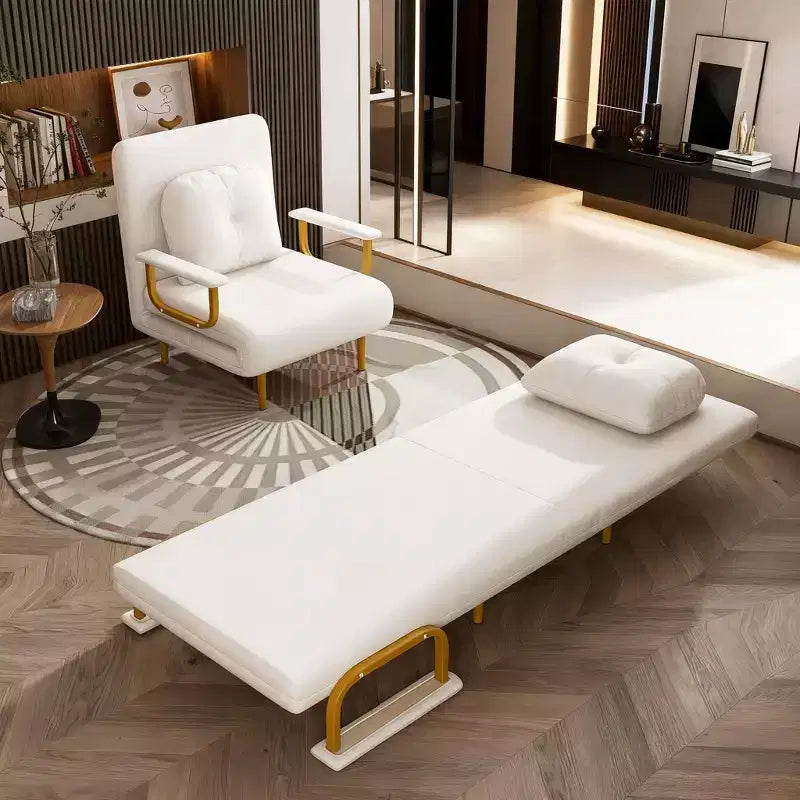 Divano Letto Pieghevole 3-in-1 Convertibile a Poltrona - Schienale Regolabile in 5 Posizioni con Cuscino, Salvaspazio per Soggiorno, Camera da Letto e Ufficio (Bianco)