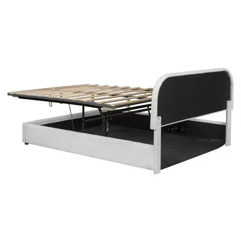 Letto matrimoniale imbottito con contenitore sollevabile - Bianco