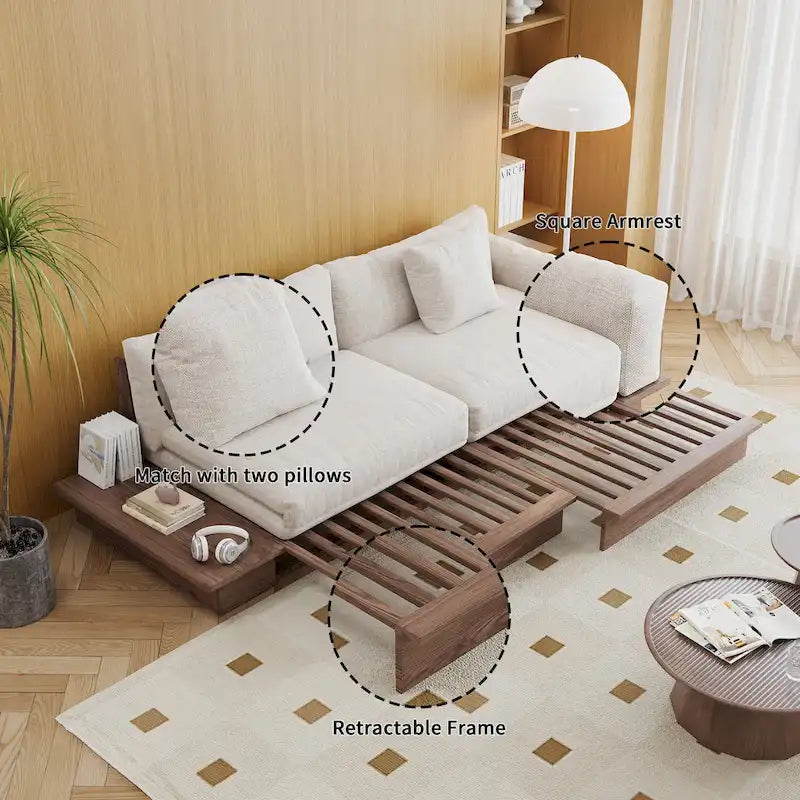 JASIWAY Divano Moderno in Legno Massello Rivestito in Cotone Lino