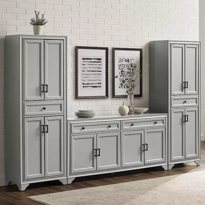 Set di dispensa e credenza Tara 3 pezzi, effetto invecchiato - Crosley