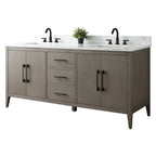 Mobile lavabo doppio Vanity Art 72 per bagno, con top in marmo tecnico