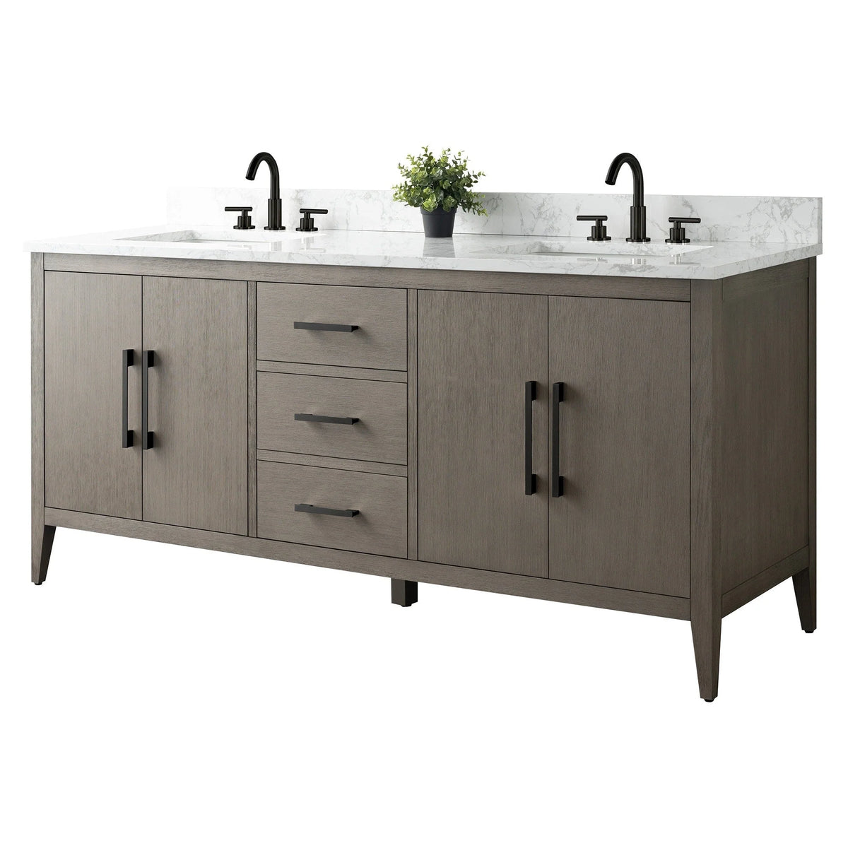 Mobile lavabo doppio Vanity Art 72 per bagno, con top in marmo tecnico