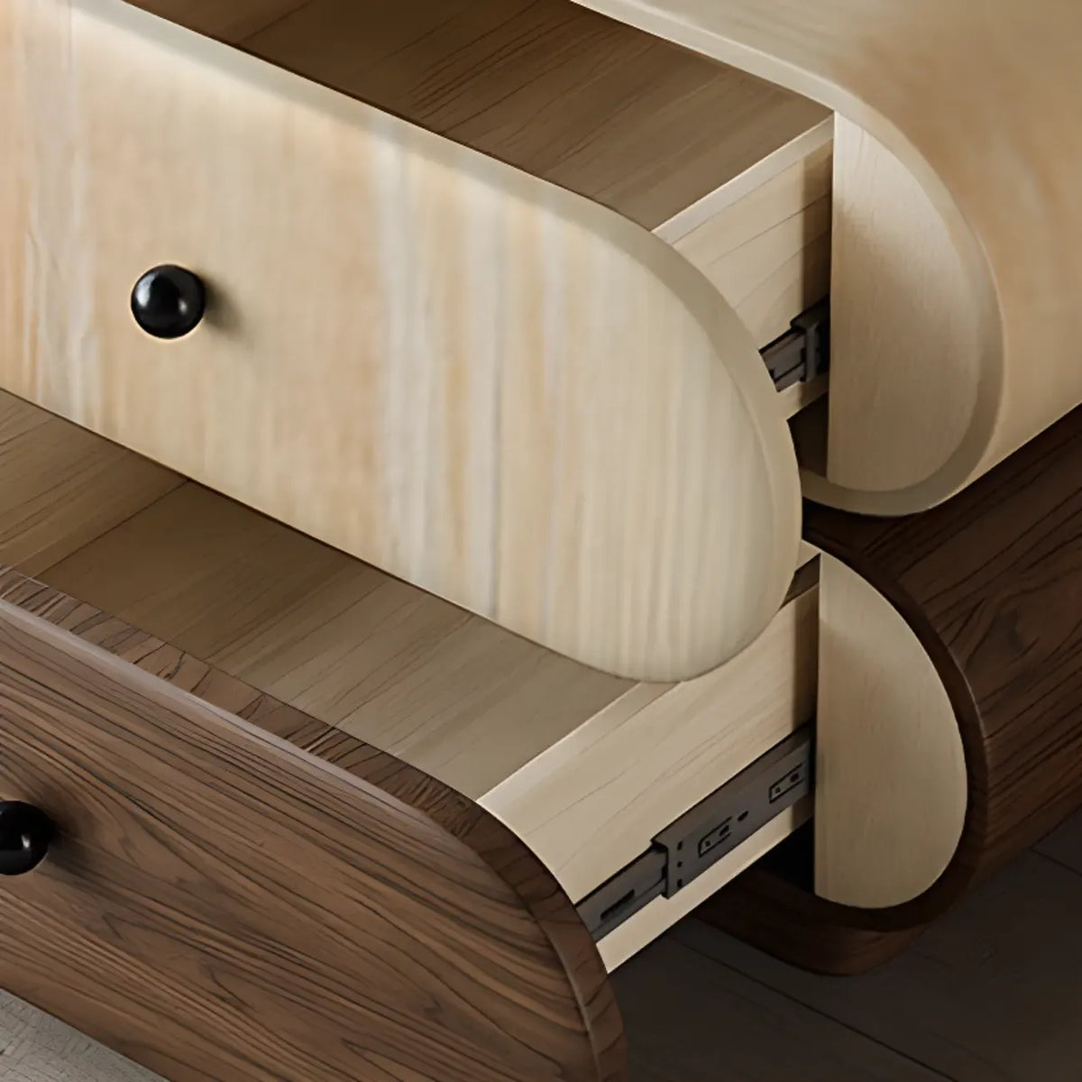 Comodino moderno bicolore con cassetti contenitori