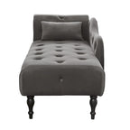 Moderna Chaise Longue da 60.6" in Velluto Imbottito con Bottoni Capitonnè, Gambe in Legno Massello e Borchie