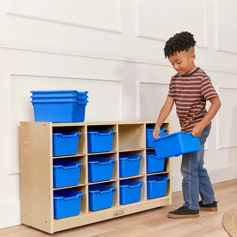Meuble de rangement à roulettes Cubby avec 15 bacs à ouverture frontale, 3x4, Meuble pour enfants
