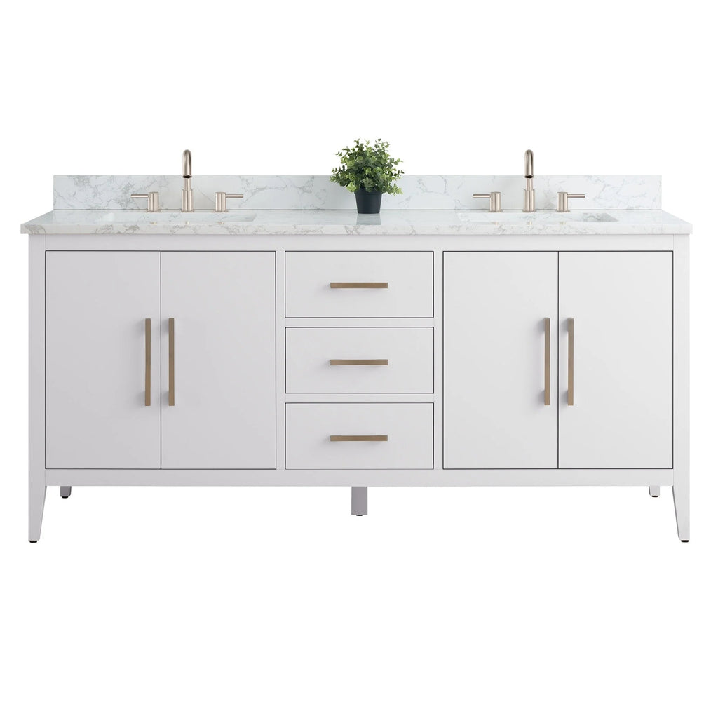 Mobile lavabo doppio Vanity Art 72 per bagno, con top in marmo tecnico