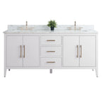 Mobile lavabo doppio Vanity Art 72 per bagno, con top in marmo tecnico