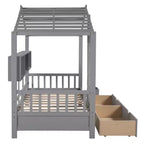 Letto in legno a forma di casa Twin/Full Size con 2 cassetti, letto per bambini con scaffale portaoggetti - ModernLuxe