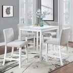 Set da pranzo moderno di 5 pezzi con tavolo quadrato ad altezza bancone e 4 sedie imbottite