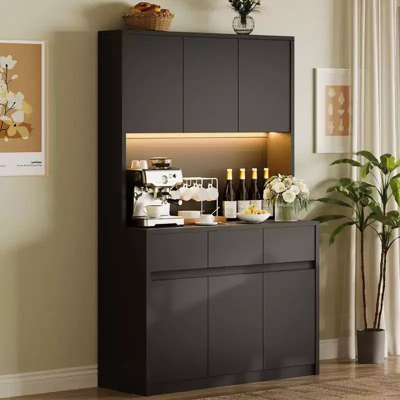 Mobile dispensa da cucina da 71 pollici, mobile credenza con luci a LED e prese di corrente, mobile buffet con supporto per microonde, ripiani regolabili