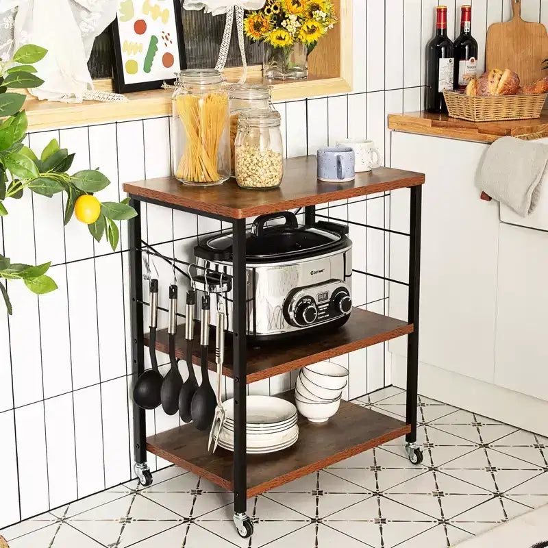 Scaffale da Cucina a 3 Livelli Costway, Carrello per Forno a Microonde con Gancio