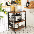 Scaffale da Cucina a 3 Livelli Costway, Carrello per Forno a Microonde con Gancio