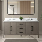 Mobile lavabo doppio Vanity Art 72 per bagno, con top in marmo tecnico
