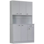 71 Armadio dispensa da cucina, mobile contenitore alto con supporto per microonde, credenza da cucina moderna, 3 ripiani regolabili per soggiorno, sala da pranzo