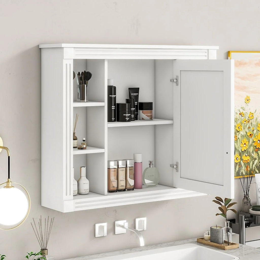 Mobile bagno moderno da 90 cm con lavabo integrato e specchiera, 2 ante e 2 cassetti