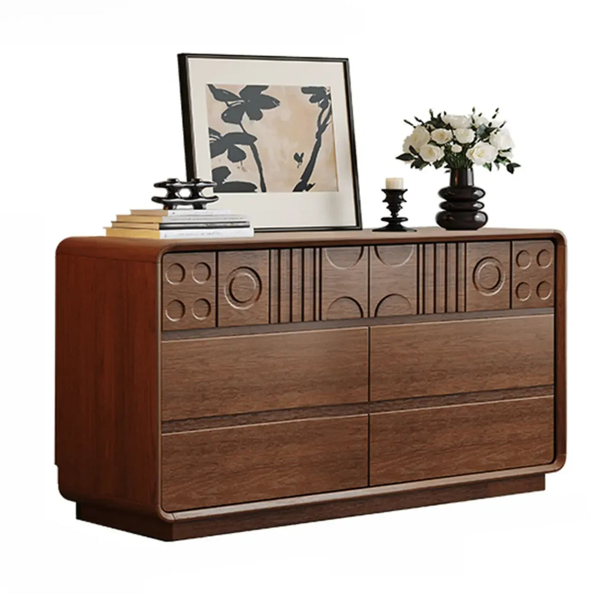 Comò in legno stile Art Déco con intagli geometrici