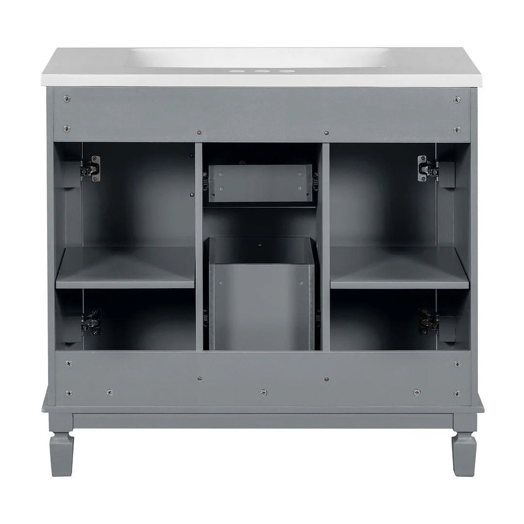 Mobile bagno moderno da 90 cm con lavabo integrato e specchiera, 2 ante e 2 cassetti