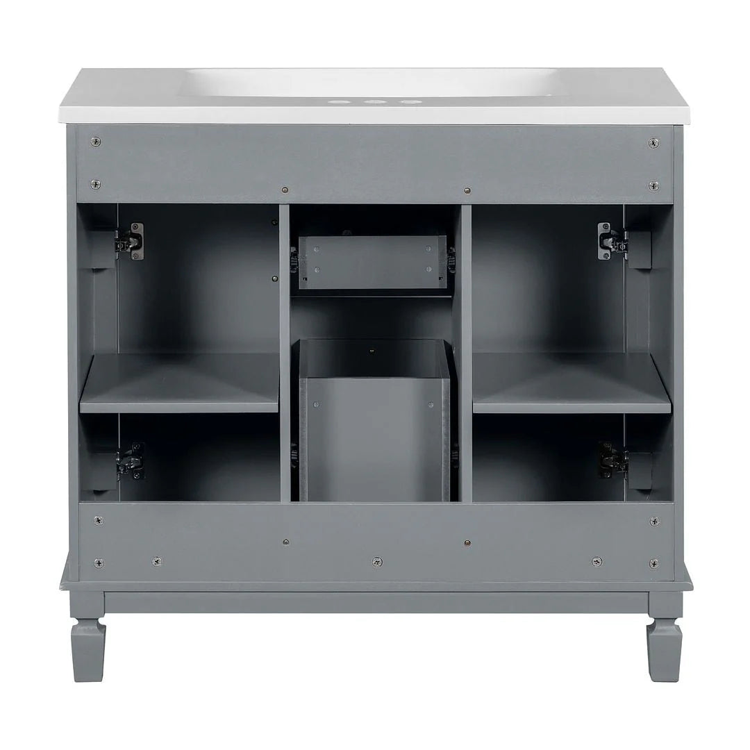 Mobile bagno moderno da 90 cm con lavabo integrato e specchiera, 2 ante e 2 cassetti