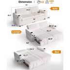 Divano letto componibile Dyonery 91 con letto estraibile, schienale reclinabile/due letti estraibili/porte USB/portabicchieri, velluto a coste felpato