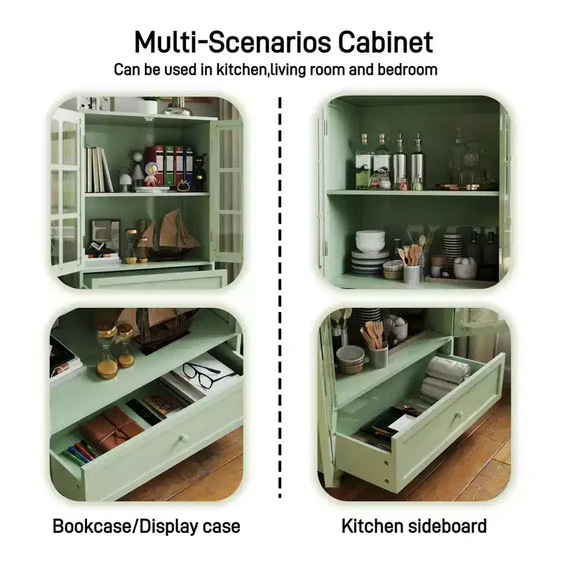 Mobiletti contenitori, mobiletto da terra in legno con 1 cassetto e 2 ante in vetro, credenza a buffet in stile rustico con spazio per riporre oggetti per il soggiorno