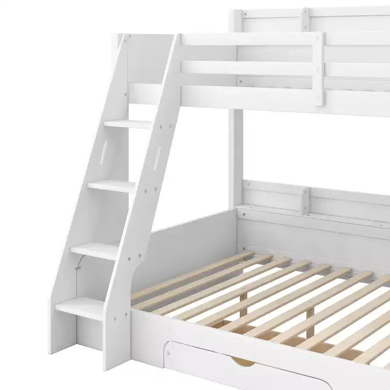 Letto a castello singolo su piazza e mezza con contenitore, luci LED e stazione di ricarica, letto a castello in legno con mensole laterali per bambini e ragazzi