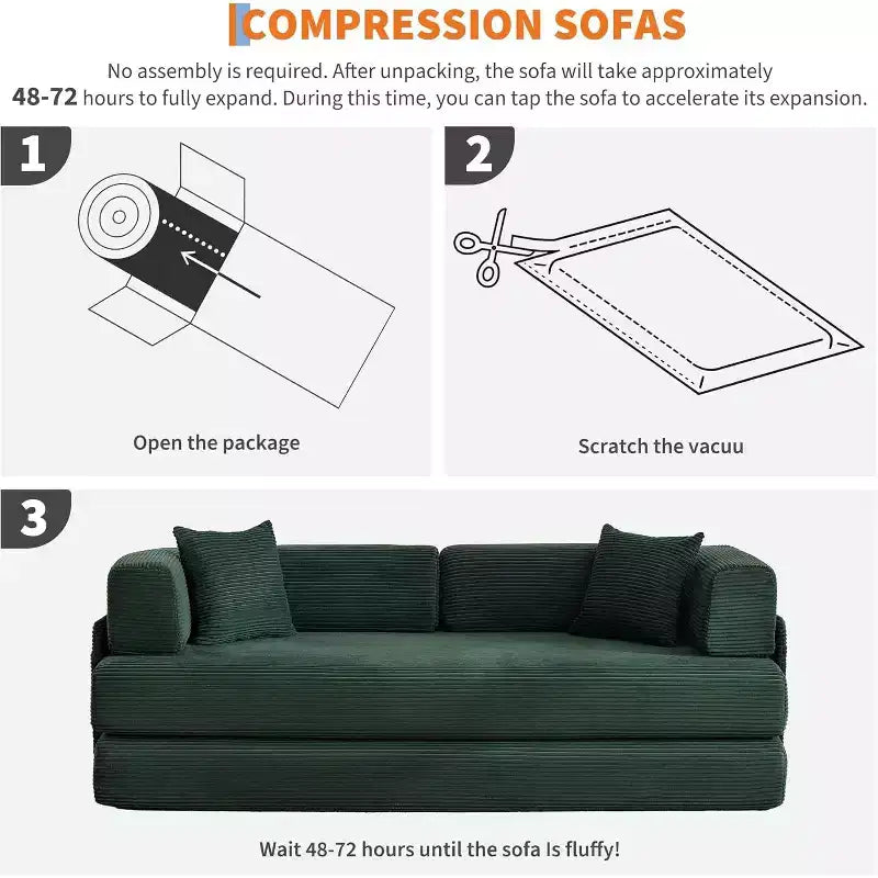Divano Letto Convertibile 5-in-1, Divano Letto Modulare in Velluto a Coste da 78,8 Pollici con Struttura Robusta, Futon Multifunzionale per Piccoli Spazi, Soggiorno e Camera degli Ospiti