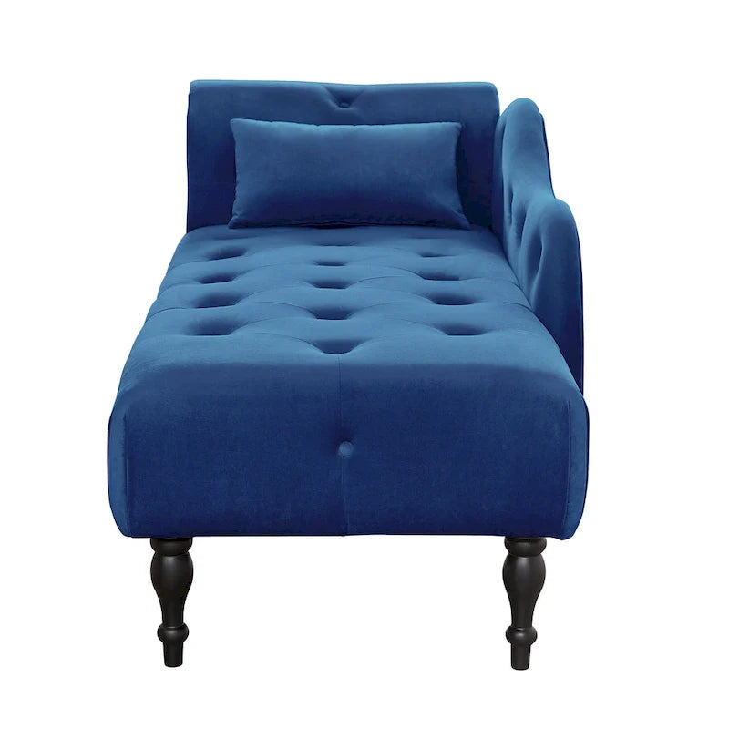 Moderna Chaise Longue da 60.6" in Velluto Imbottito con Bottoni Capitonnè, Gambe in Legno Massello e Borchie