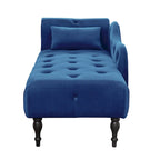 Moderna Chaise Longue da 60.6" in Velluto Imbottito con Bottoni Capitonnè, Gambe in Legno Massello e Borchie