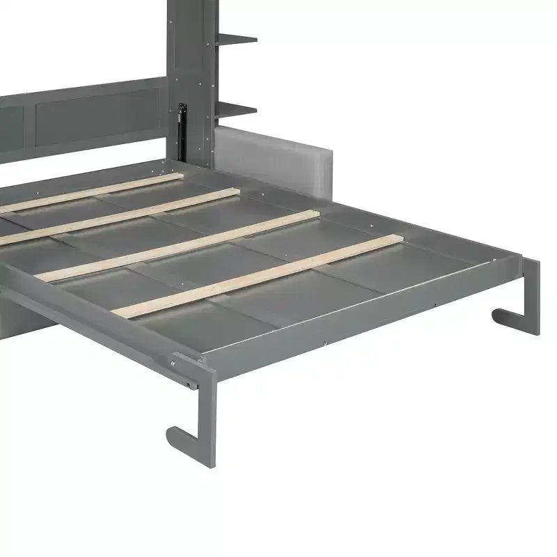Letto a scomparsa Whisen Modern Design con struttura in legno, Queen Size, con divano e mensole