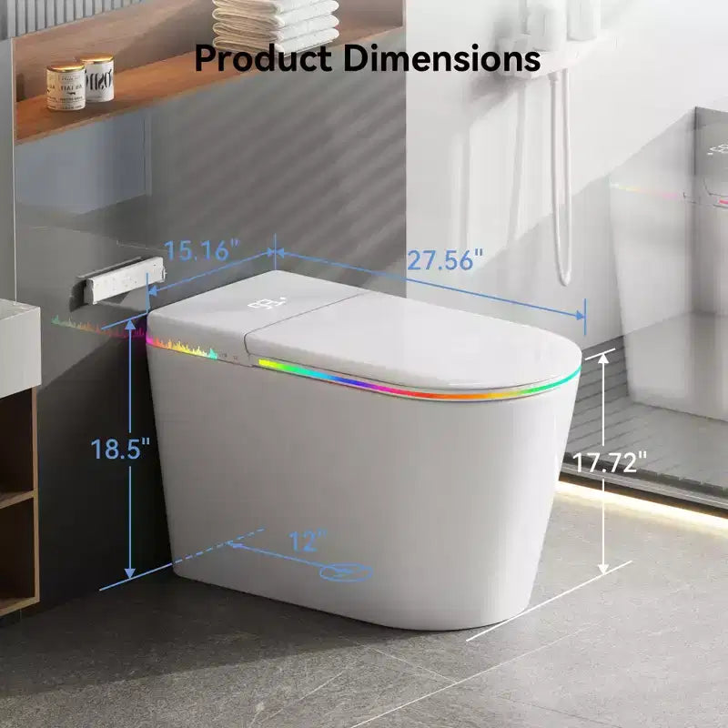 Dyonery Smart Toilet, Monobloc senza serbatoio con scudo in schiuma, apertura/chiusura automatica del coperchio, bidet e asciugatore riscaldati, luce notturna a LED, scarico automatico