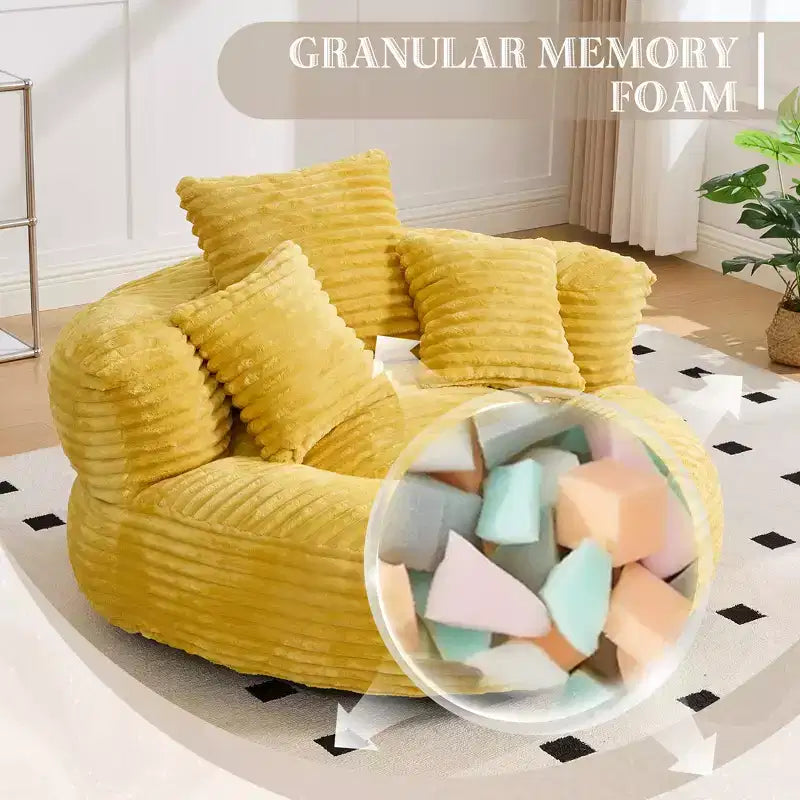 Pouf Divano per Adulti e Bambini, Poltrona Sacco Oversize in Corduroy con 3 Cuscini e Braccioli per Soggiorno e Camera da Letto