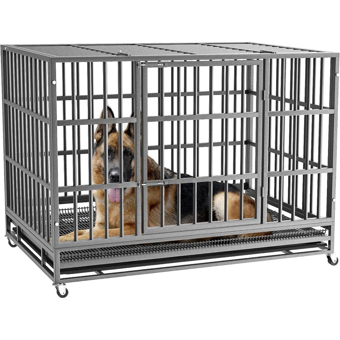 BOSSIN Cage pour Chien Robuste Indestructible 48/38 Pouces, Niche Anti-Évasion avec Roues Verrouillables