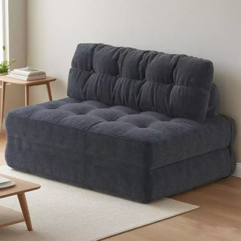 Divano Letto Futon Pieghevole in Velluto a Coste, Sedia Convertibile da Terra con Cuscino e Supporto per la Schiena