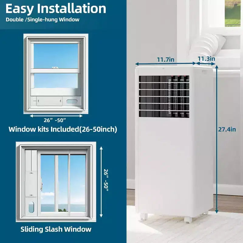 Condizionatore portatile da 8.000 BTU - 3 in 1 Raffreddamento, Deumidificatore e Ventilatore per 32 mq con Modalità Notte e 1 Anno di Garanzia