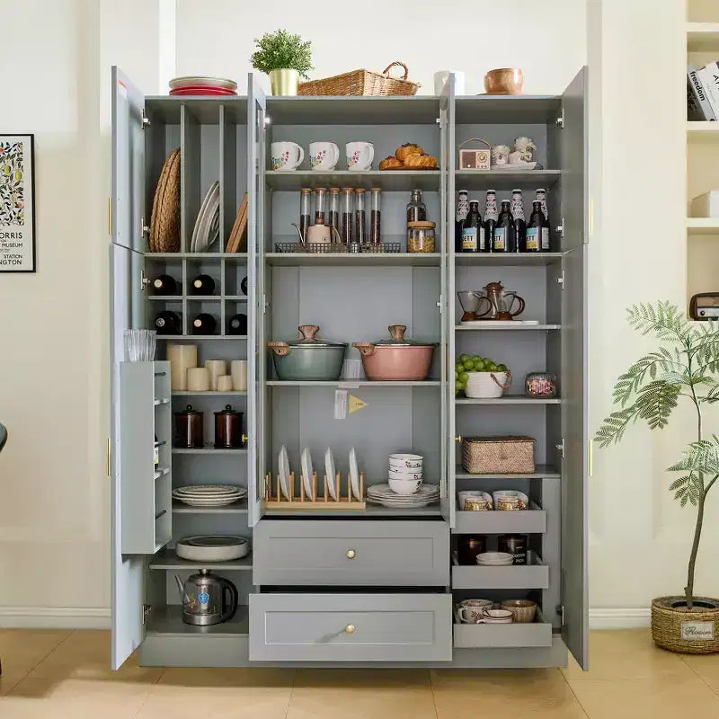 Whisen Dispensa da Cucina Autoportante 71''H, Grande Armadio Contenitore per Sala da Pranzo Credenze con 6 Ante, Ripiani Regolabili