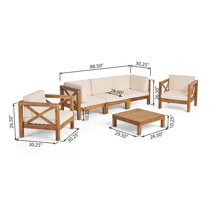 Set da conversazione Brava da 6 pezzi per esterni in legno di acacia di Christopher Knight Home
