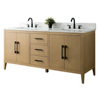 Mobile lavabo doppio Vanity Art 72 per bagno, con top in marmo tecnico