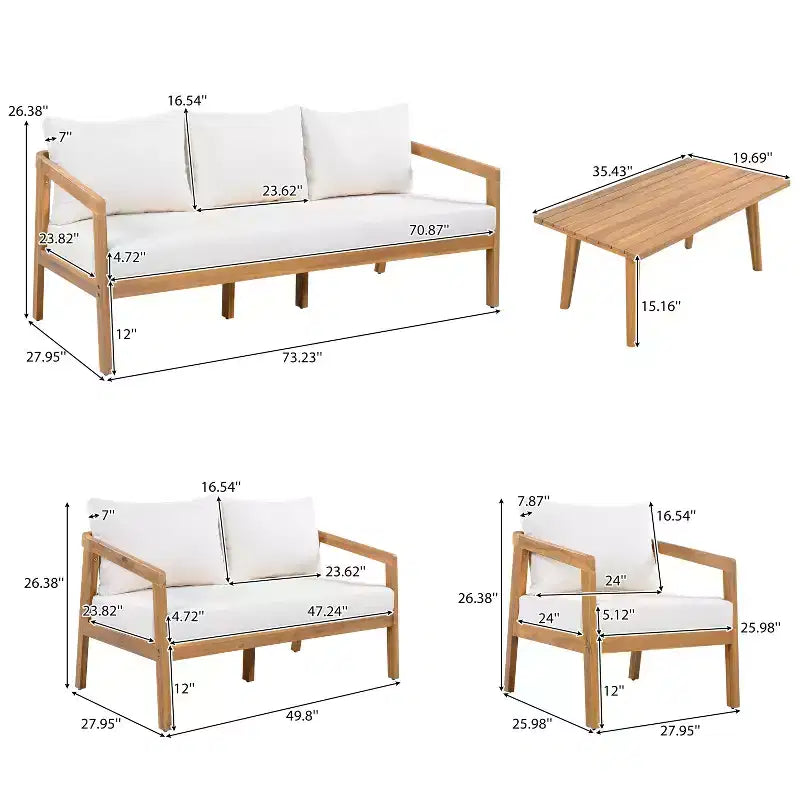 Christopher Knight Home Sunny Modern Set da 5 Pezzi con Sedute in Acacia, Tavolo Rettangolare a Doghe e 7 Posti a Sedere