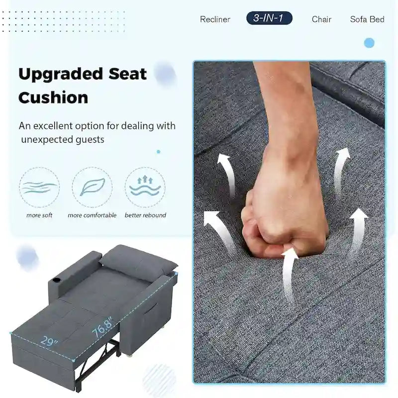 Poltrona Letto Trasformabile Regolabile, 3-in-1, Diversi Colori, Adatta a 1 Persona