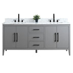 Mobile lavabo doppio Vanity Art 72 per bagno, con top in marmo tecnico