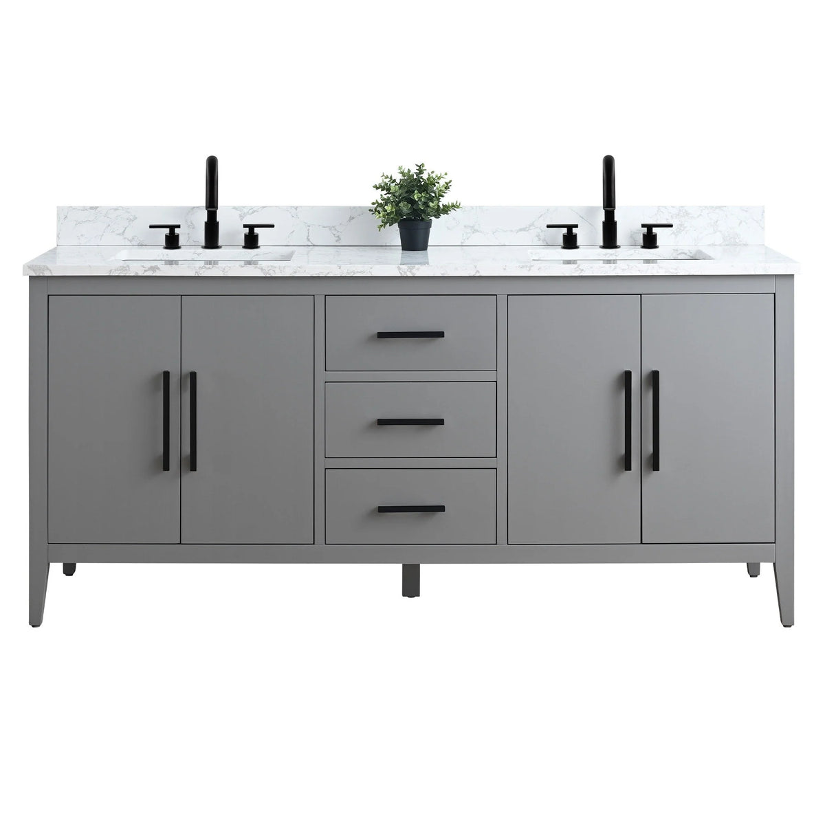 Mobile lavabo doppio Vanity Art 72 per bagno, con top in marmo tecnico